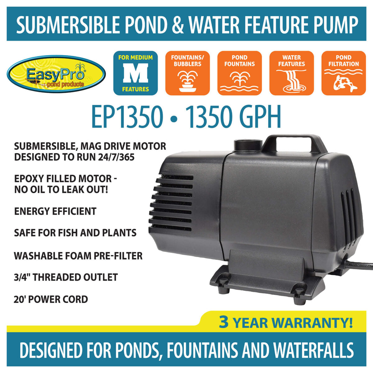 EasyPro Submersible Magnetic Drive Pump 1350 GPH EP1350