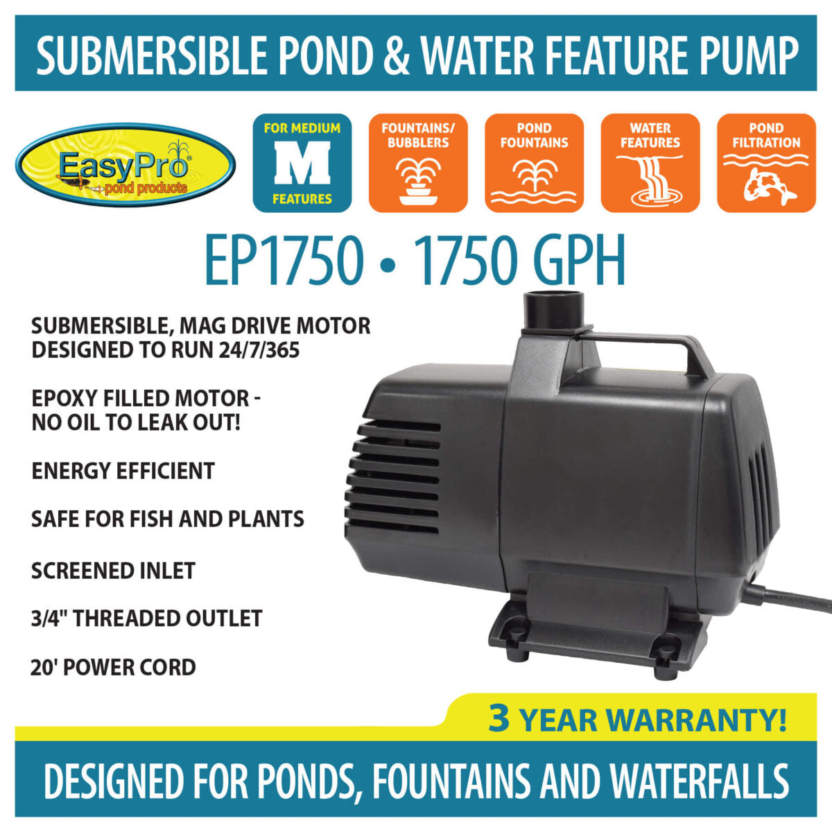 EasyPro Submersible Magnetic Drive Pump 1750 GPH EP1750