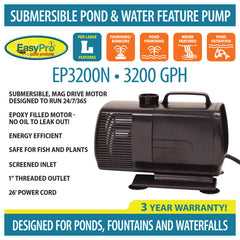 EasyPro Submersible Magnetic Drive Pump 3200 GPH EP3200N
