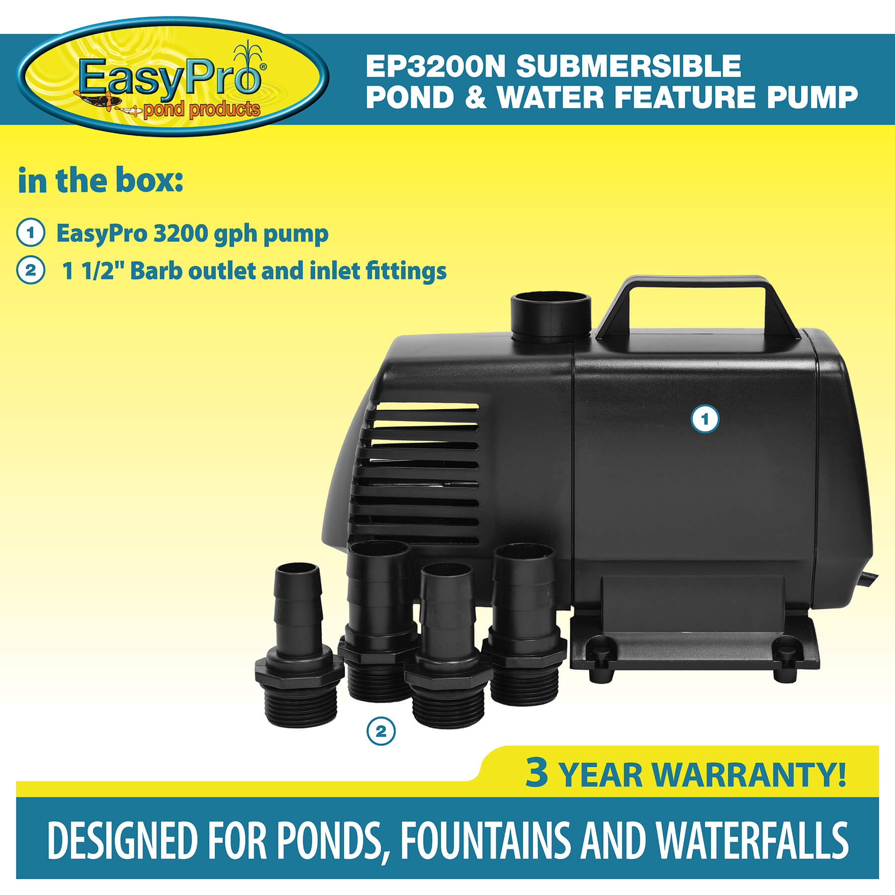 EasyPro Submersible Magnetic Drive Pump 3200 GPH EP3200N