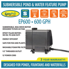 EasyPro Submersible Magnetic Drive Pump 600 GPH EP600