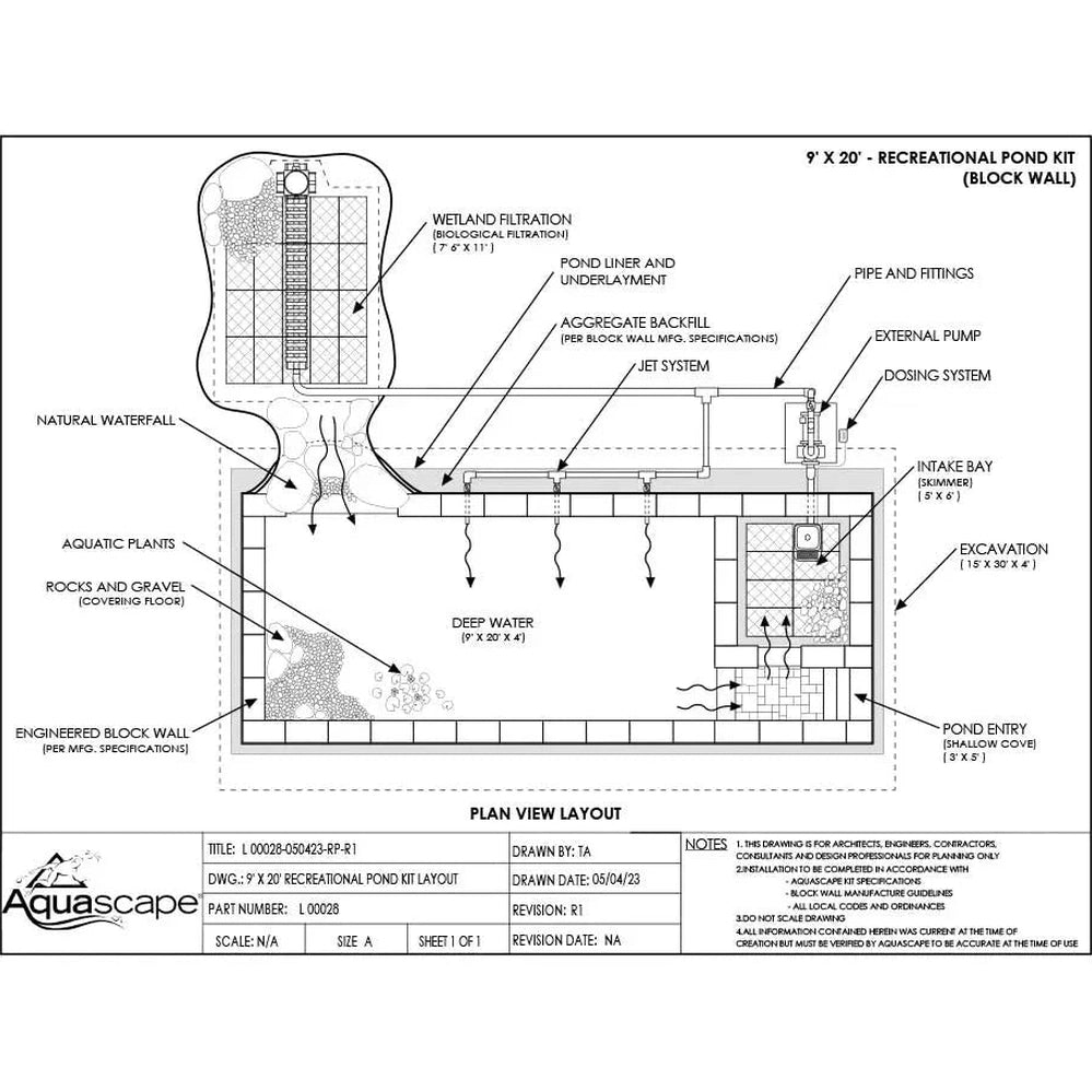 Aquascape Recreational Pond Kit – 9′ x 20′ 53073