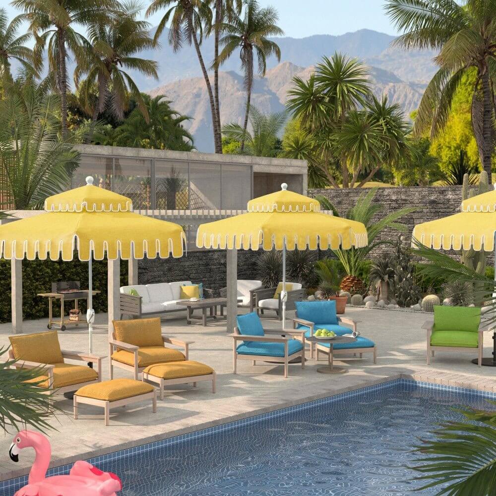 California Umbrella Terrace Series 9 FT Double Tier Residential Patio Umbrella with Crank Lift – Montecito Canyon Key Cut Dream House Edition LUNA906B174DT-MCK-DREAMHOUSE