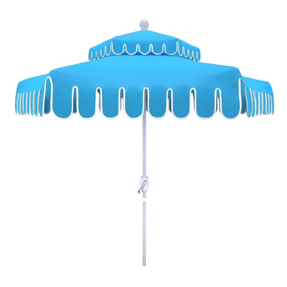 California Umbrella Terrace Series 9 FT Limited Edition Malibu Point Scallop Cut Dream House Edition Patio Umbrella LUNA906B174DT-5426-MPS-BND503016