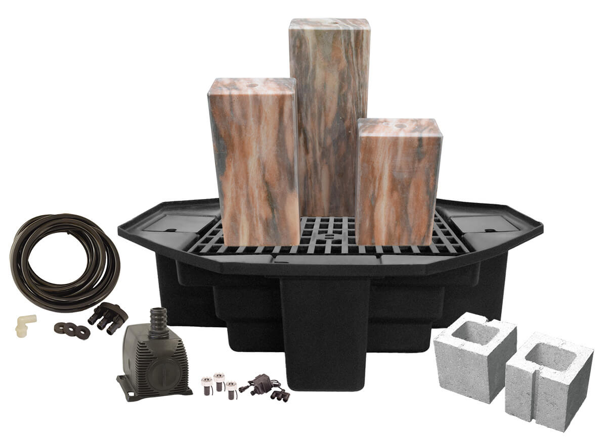 EasyPro Tranquil Décor - Designer Series - Moreno Fountain Column Kit - 18", 24" and 30"  w/ 48" basin, 1000gph pump, plumbing and light rings HDS320KL