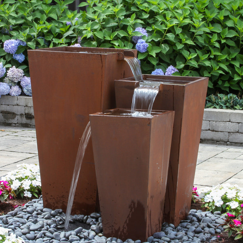 Blue Thumb Triple Corten Steel Rusted Fountain Urn Kit ABBCS3TK