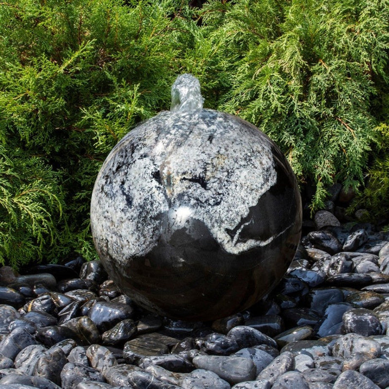 Blue Thumb Black Flower Granite Sphere Fountain ABART4216