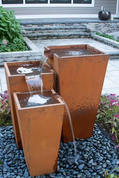 Blue Thumb Triple Corten Steel Rusted Fountain Urn Kit ABBCS3TK Triple Corten Steel Rusted Fountain