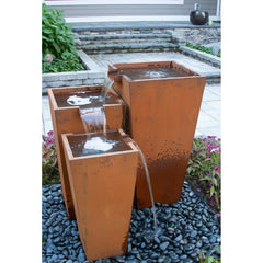 Blue Thumb Triple Corten Steel Rusted Fountain Urn Kit ABBCS3TK