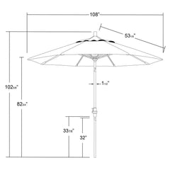 California Umbrella Golden State Series 9 ft Aluminum Patio Umbrella Residential Grade with Collar Tilt and Crank Lift GSCU908