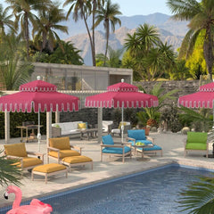 California Umbrella Terrace Series 9 FT Double Tier Residential Patio Umbrella with Crank Lift – Montecito Canyon Key Cut Dream House Edition LUNA906B174DT-MCK-DREAMHOUSE