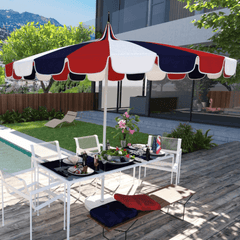 California Umbrella Tri-Color Pagoda Series 8.5 ft Residential Patio Umbrella - Patriotic Red, White, and Blue Pagoda Cut SMPT852174PD-5404-5439-5403-3AL-BND503016