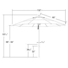 California Umbrella Venture Series 11FT Commercial Patio Umbrella: Aluminum Construction With Pulley Lift and Fiberglass Ribs ALTO118
