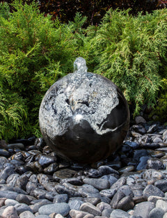 Blue Thumb Black Flower Granite Sphere Fountain ABART4216