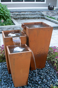 Blue Thumb Triple Corten Steel Rusted Fountain Urn Kit ABBCS3TK